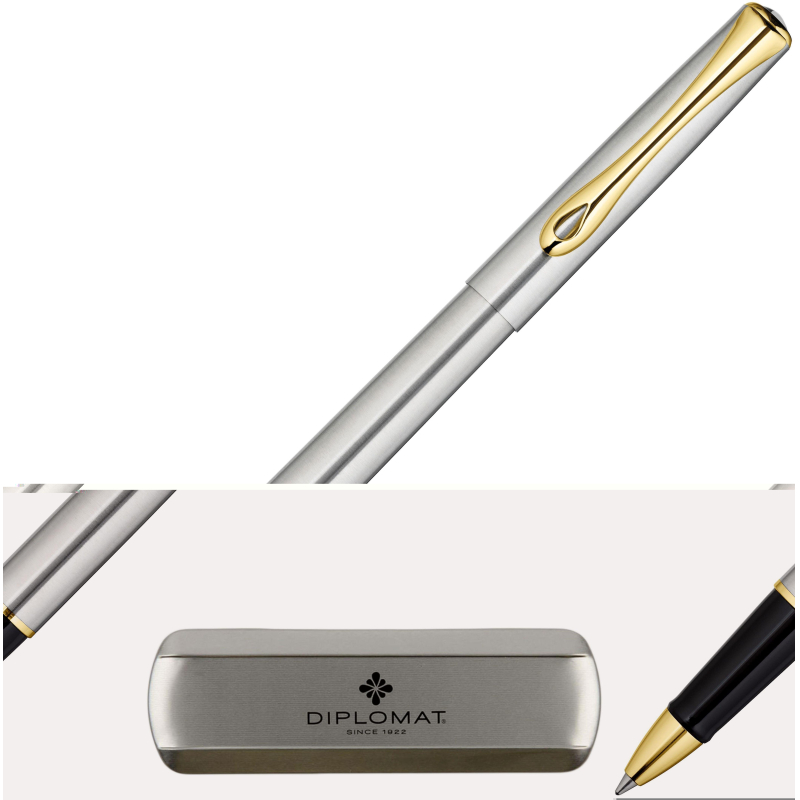 Роллер DIPLOMAT Traveller stainless steel gold синий D20000651 - фото 2