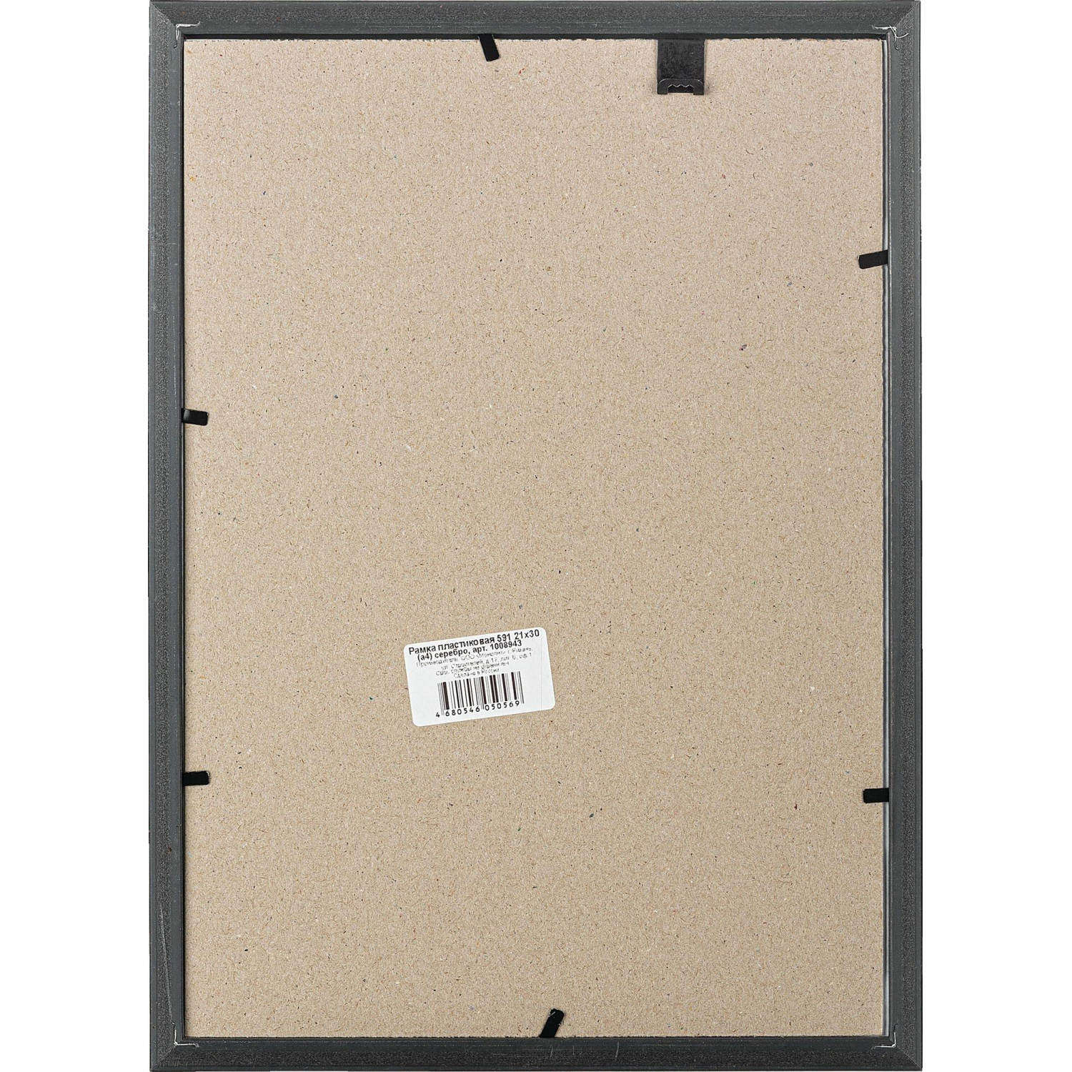 Рамка пластиковая 591 21x30 (A4) серебро - фото 3