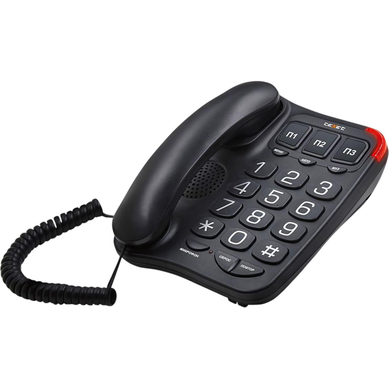 Телефон проводной teXet TX-214 черный - фото 1