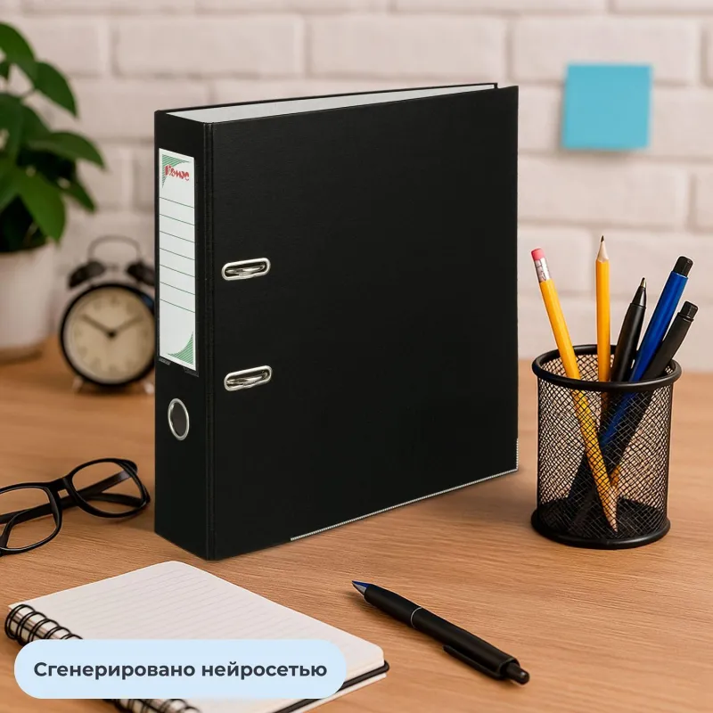 Папка-регистратор с арочн.мех.Комус Экономи 80мм,черн,ПБП1,карм.кор.,мет.уг - фото 11