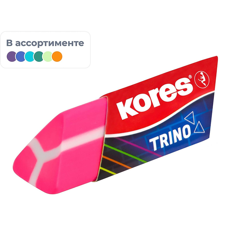 Ластик Kores треугольный неон 1/2 шт., блистер в ассортименте - фото 1