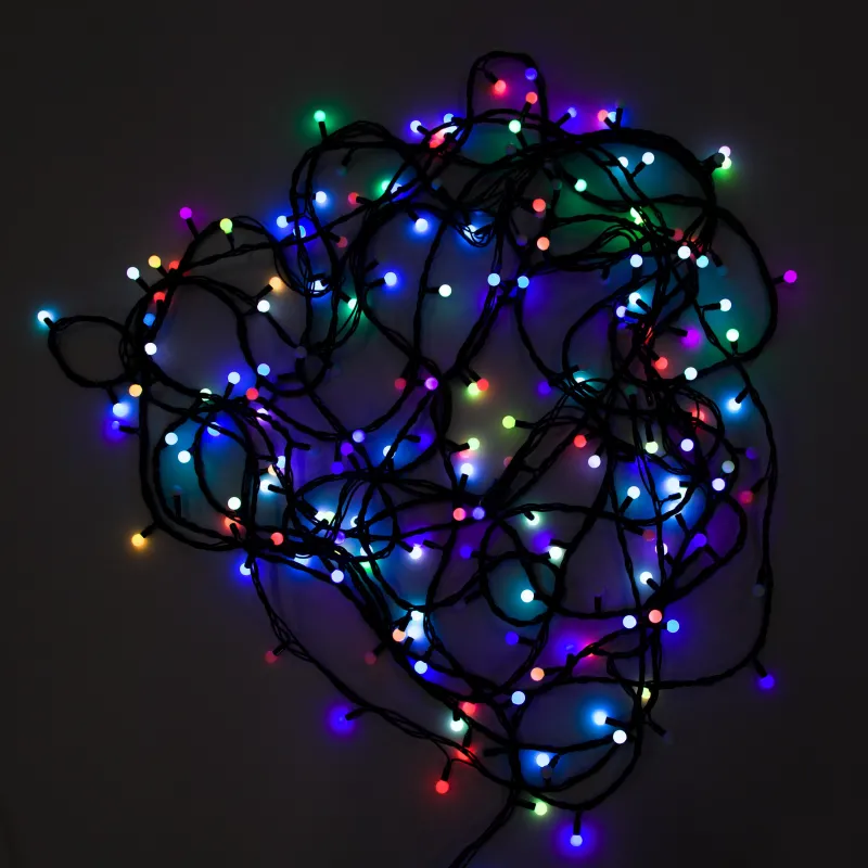 Гирлянда светодиодная Мультишарики 13мм, 20м,черный ПВХ, 200, RGB 303-509-1 - фото 1
