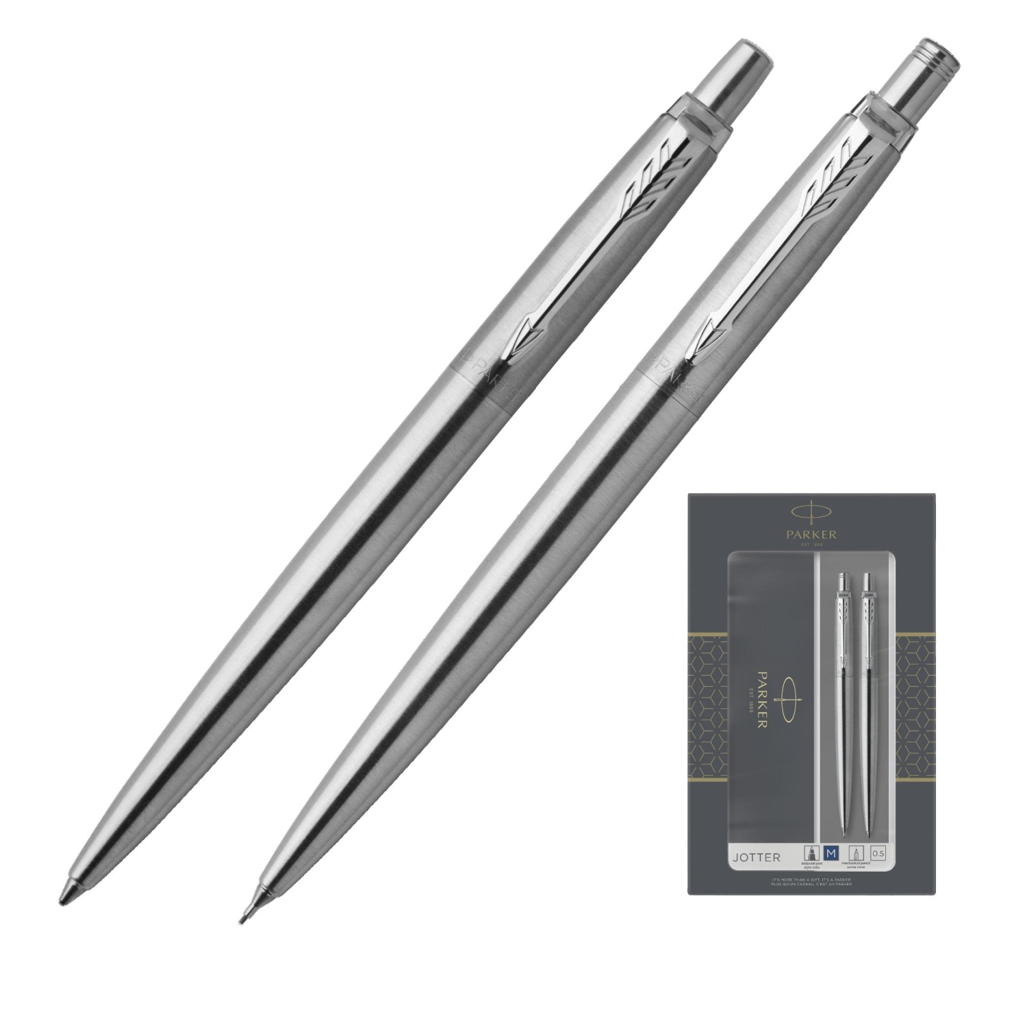 Набор пишущих принадл. PARKER Jotter Stainless Steel шар.ручка+кар,2093256 - фото 1