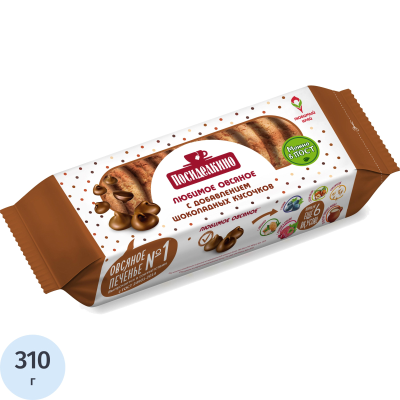 Печенье овсяное Посиделкино с шок.кусоч.310г - фото 1