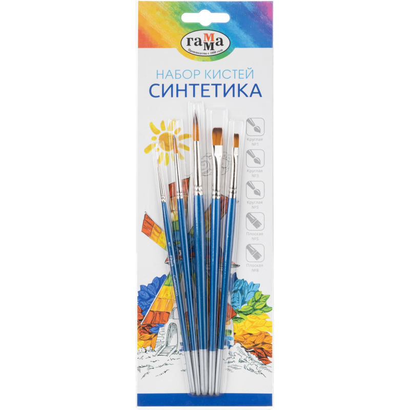 Набор кистей Гамма Синтетика 5 шт кр№ 1,3,5 пл № 5,8, 280618.09.06 - фото 1
