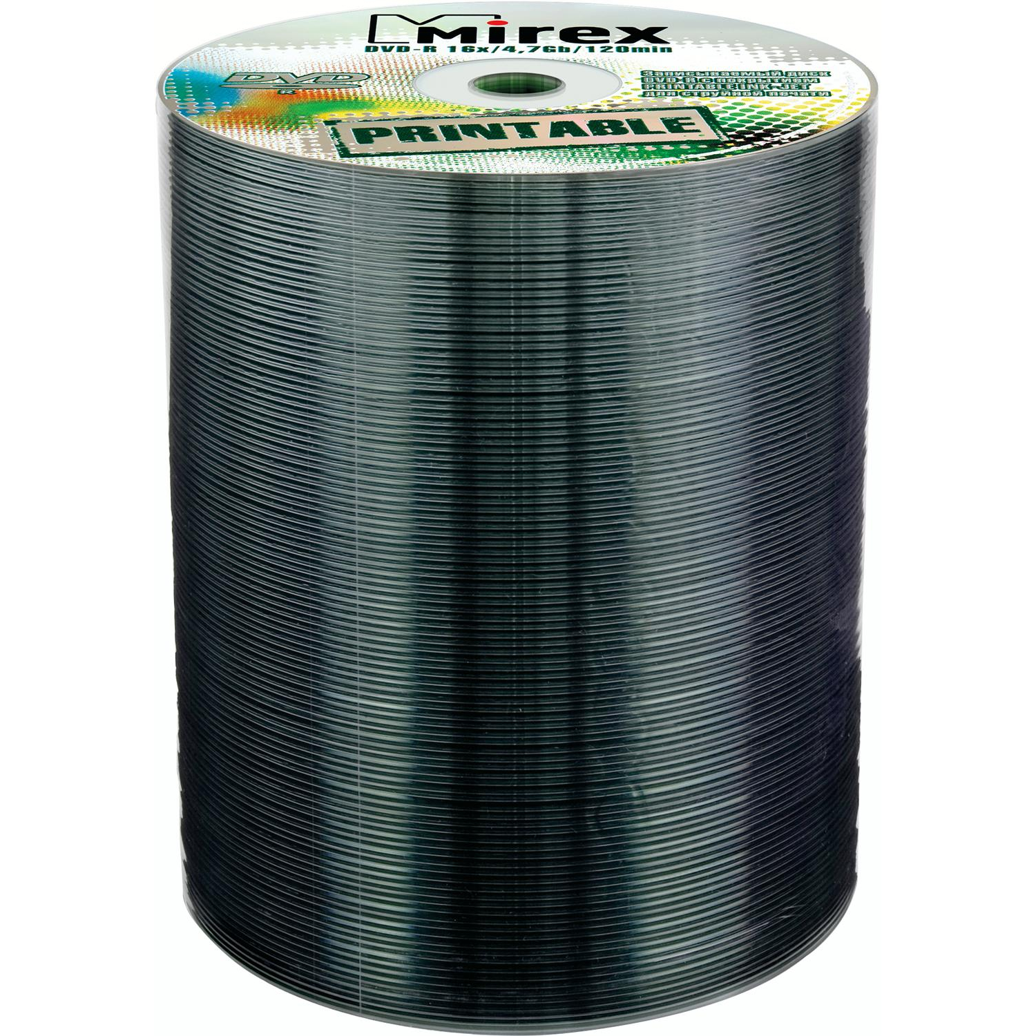 Носители информации DVD-R Printable, 16x, Mirex, Bulk/100, UL130028A1T - фото 1