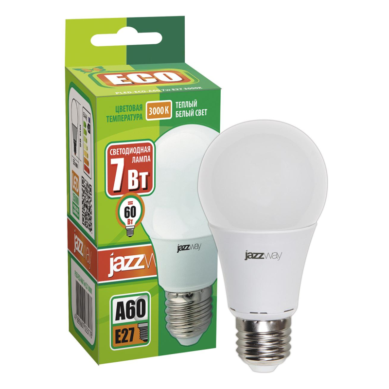 Лампа светодиодная PLED- ECO- A60  7w E27 3000K 220V/50Hz  Jazzway груша - фото 3