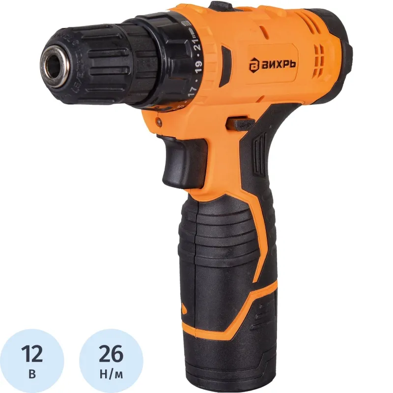 Дрель-шуруповерт аккумуляторная Вихрь ДА-12Л-2 (72/14/14) - фото 1