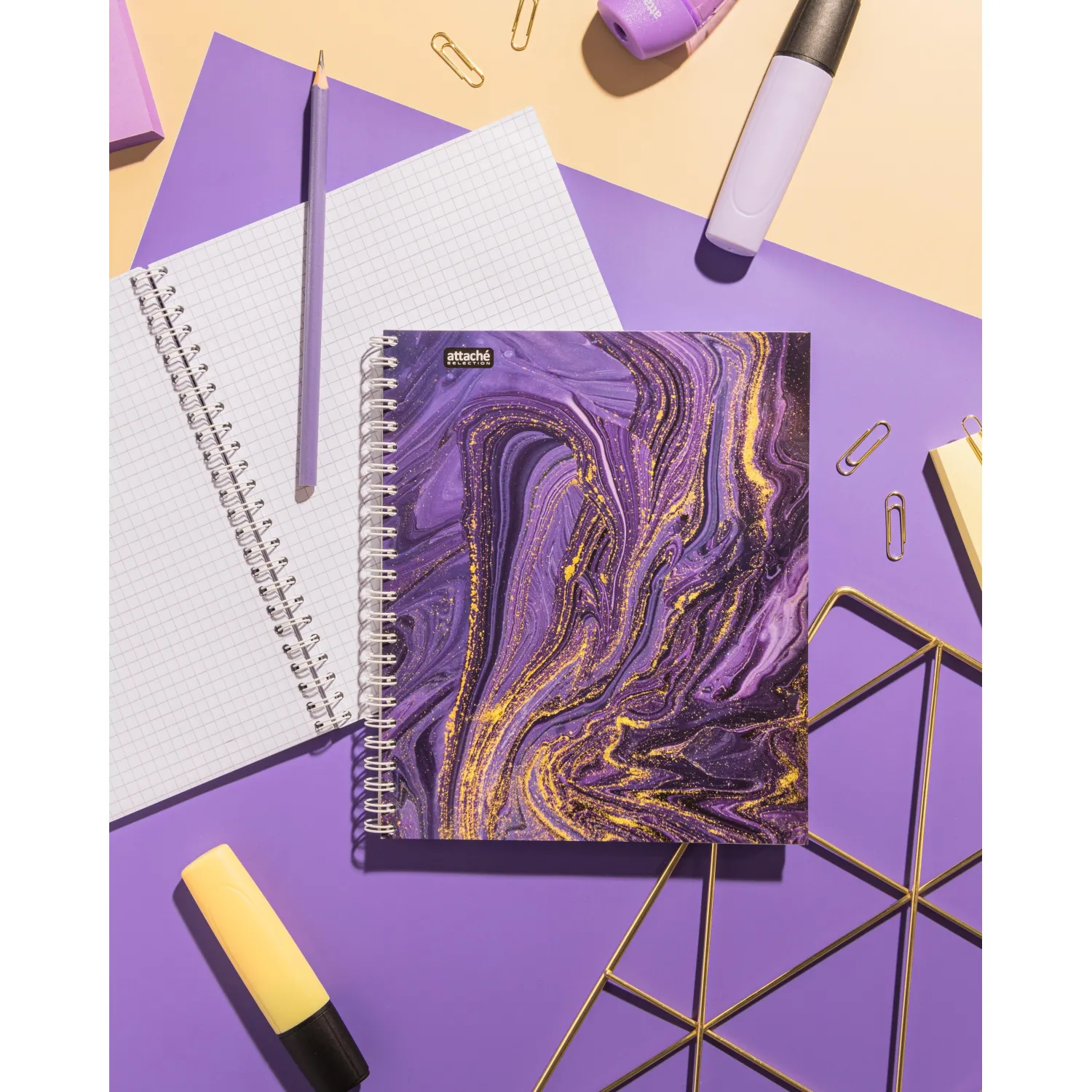 Бизнес-тетрадь А5,96л,кл,греб,ламин.обл. Attache Selection Fluid Фиолетовый - фото 11