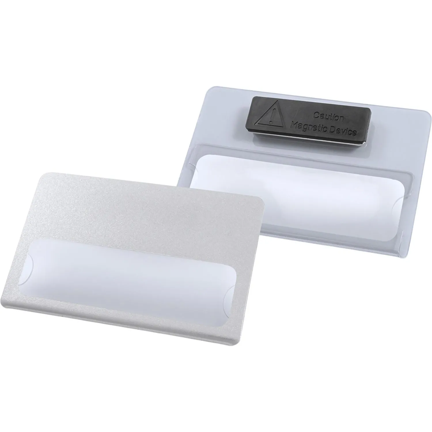 Бейдж с окном для сменной информации магнит,90x60мм серебрист - фото 2
