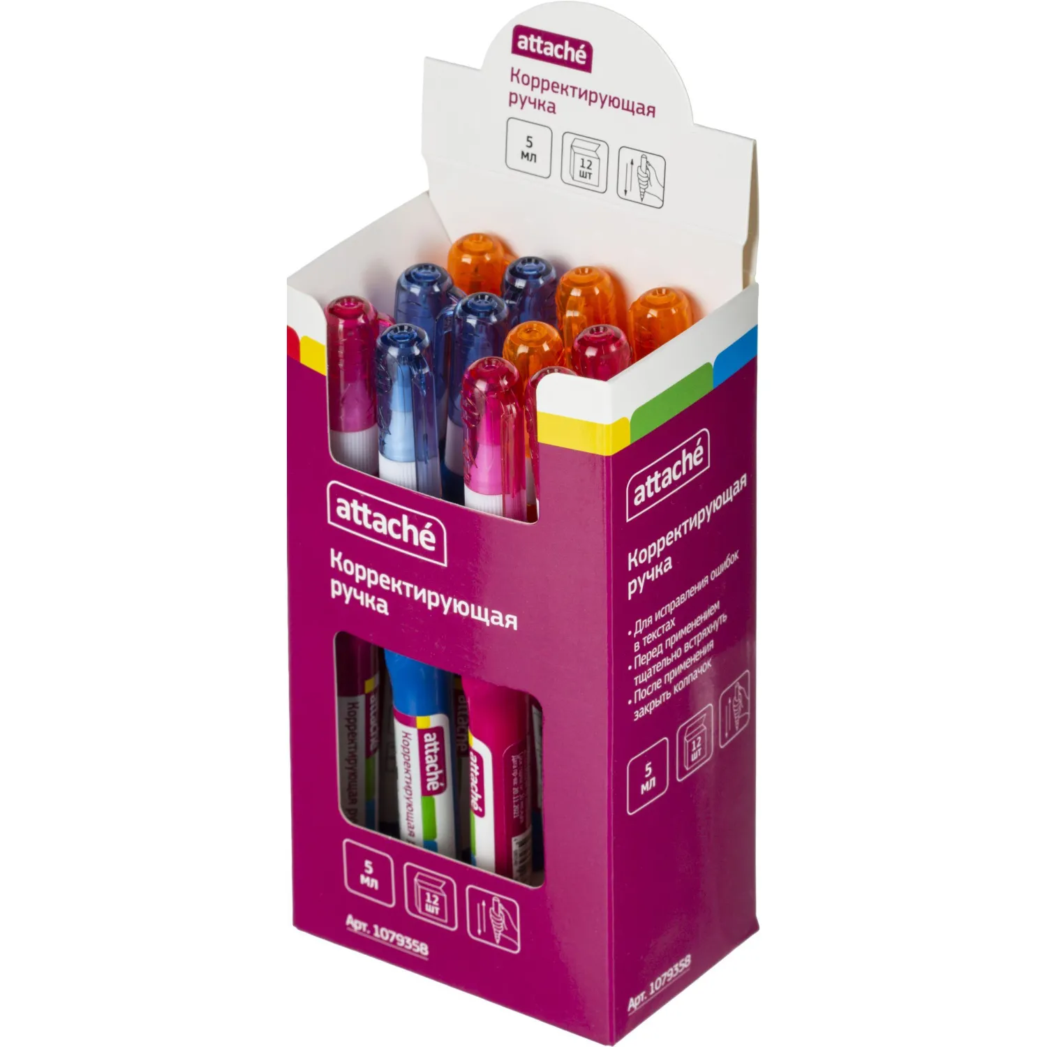 Корректирующий карандаш 5 мл Attache пластиковый наконечник цвет ассорти - фото 7