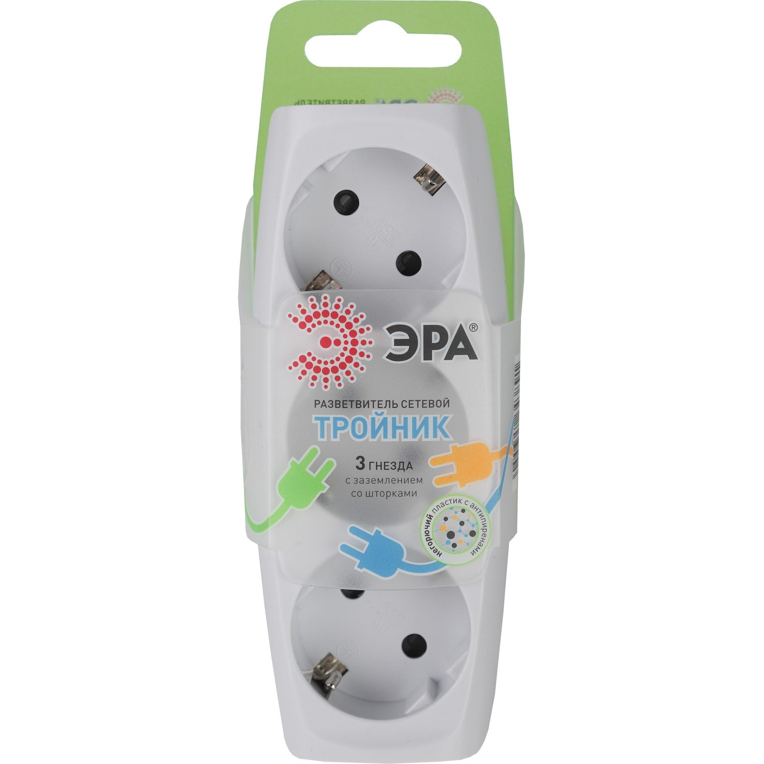 Тройник ЭРА, 3 роз/16А/3500Вт, с заземл, со шторками, белый, SP-3e-W - фото 2