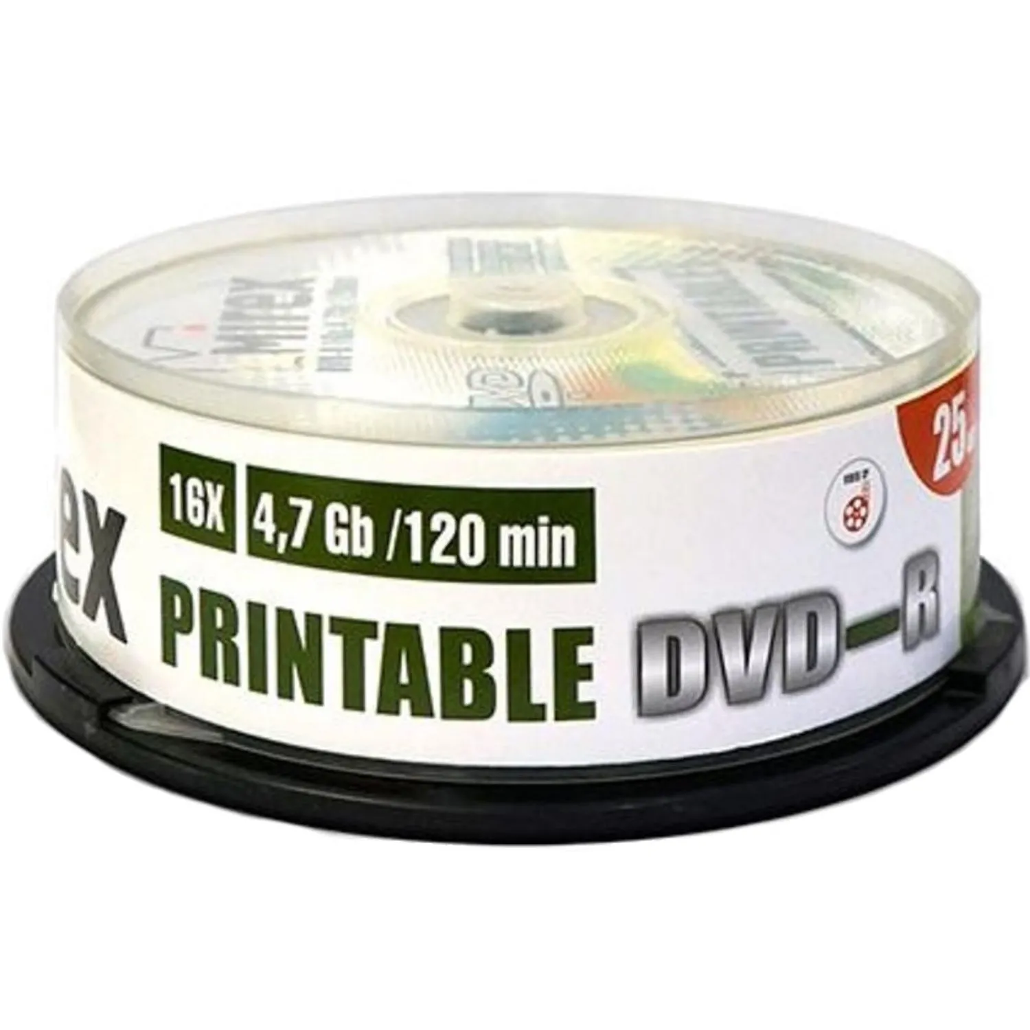Носители информации DVD-R Printable, 16x, Mirex, Cake/25, UL130028A1M - фото 1