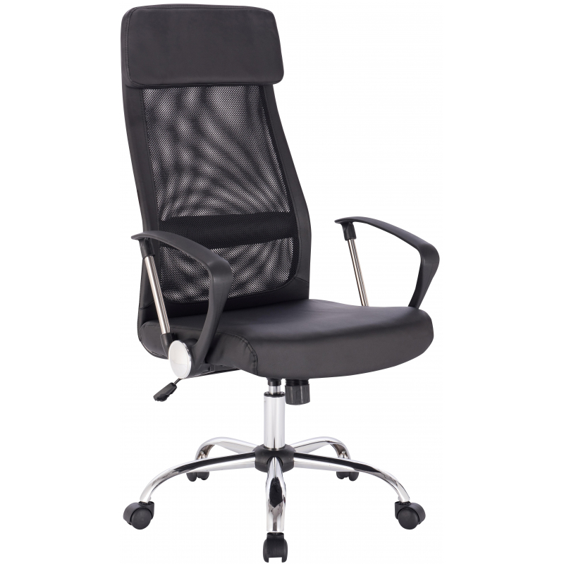 Кресло BN_Sp_EChair-589 TPU сетка/кожзам черный, хром - фото 1