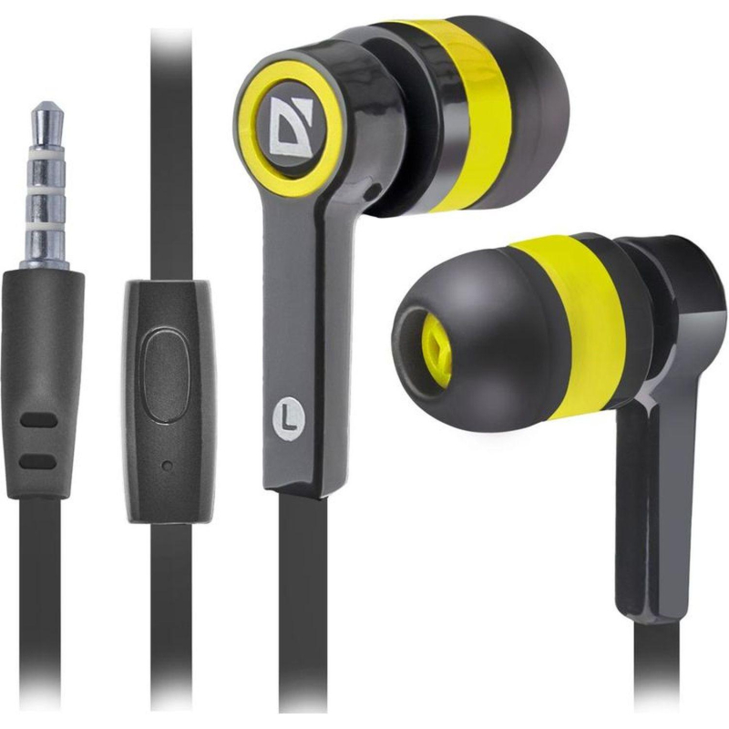 Наушники Defender Pulse 420 черный + желтый, гарнитура (63421) - фото 1