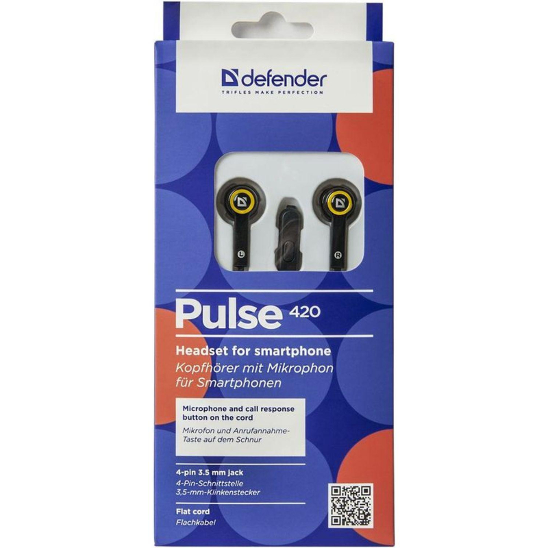 Наушники Defender Pulse 420 черный + желтый, гарнитура (63421) - фото 2