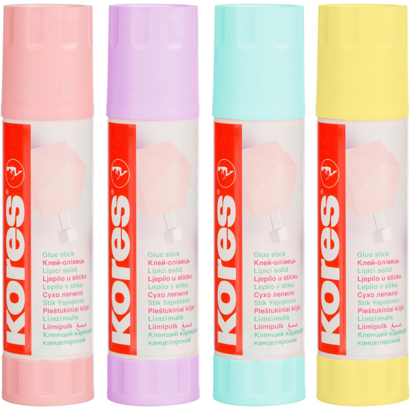 Клей-карандаш 20г Kores Pastel ассорти:розовый, желтый, фиолетовый ,мятный - фото 3