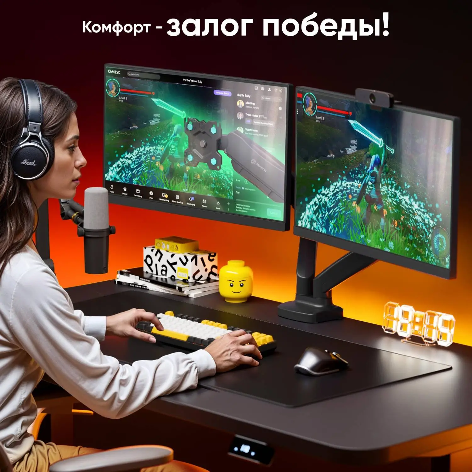 Кронштейн Onkron G160, TV 13-32, для 2-ух мон, газлифт, настольный, чер - фото 10