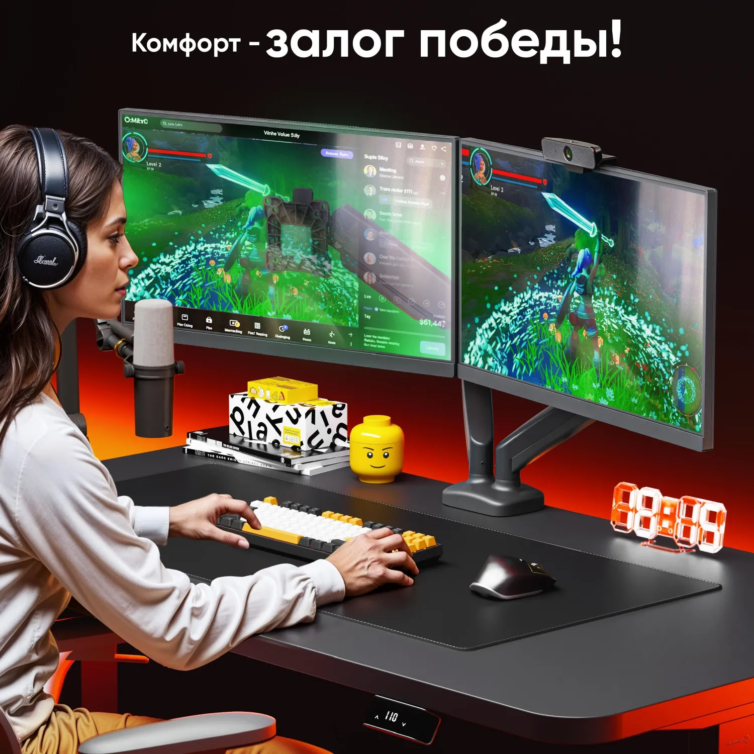 Кронштейн Onkron G160, TV 13-32, для 2-ух мон, газлифт, настольный, чер - фото 12