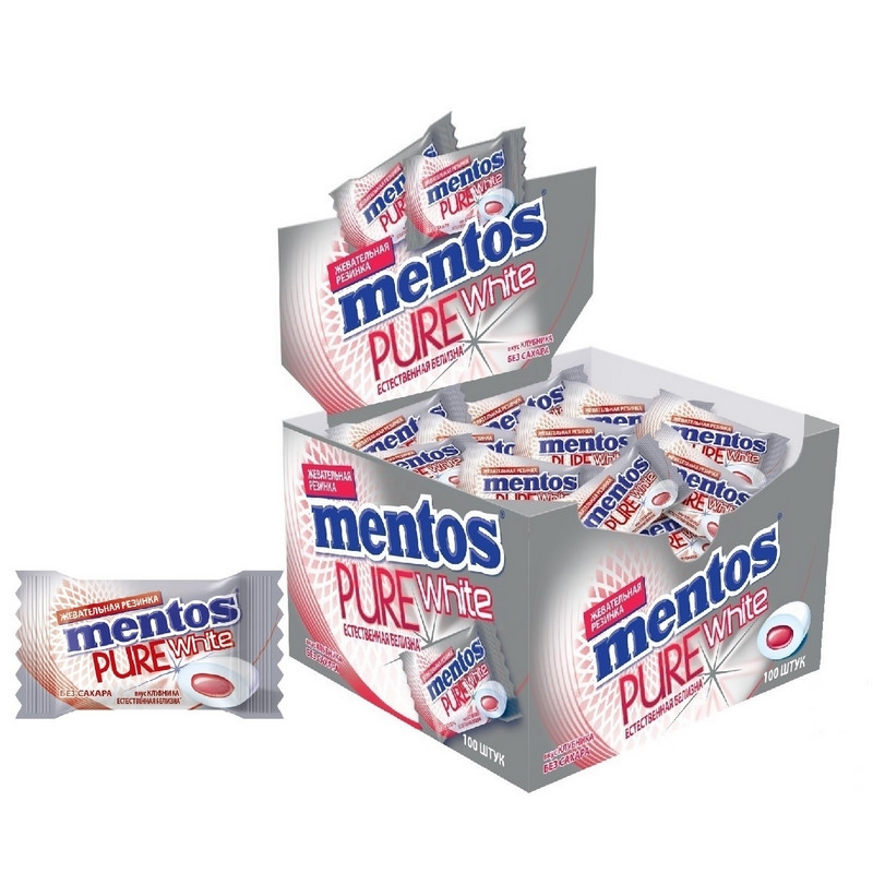 Жевательная резинка Mentos Mentos Pure White Клубника, 100 шт/уп - фото 1