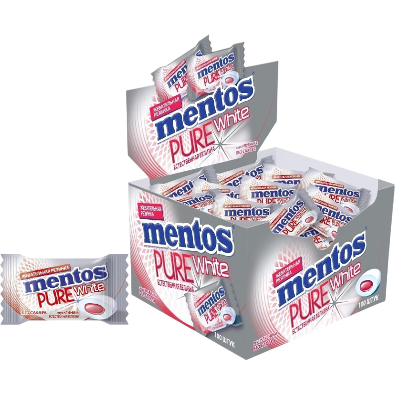Жевательная резинка Mentos Mentos Pure White Клубника, 100 шт/уп - фото 1