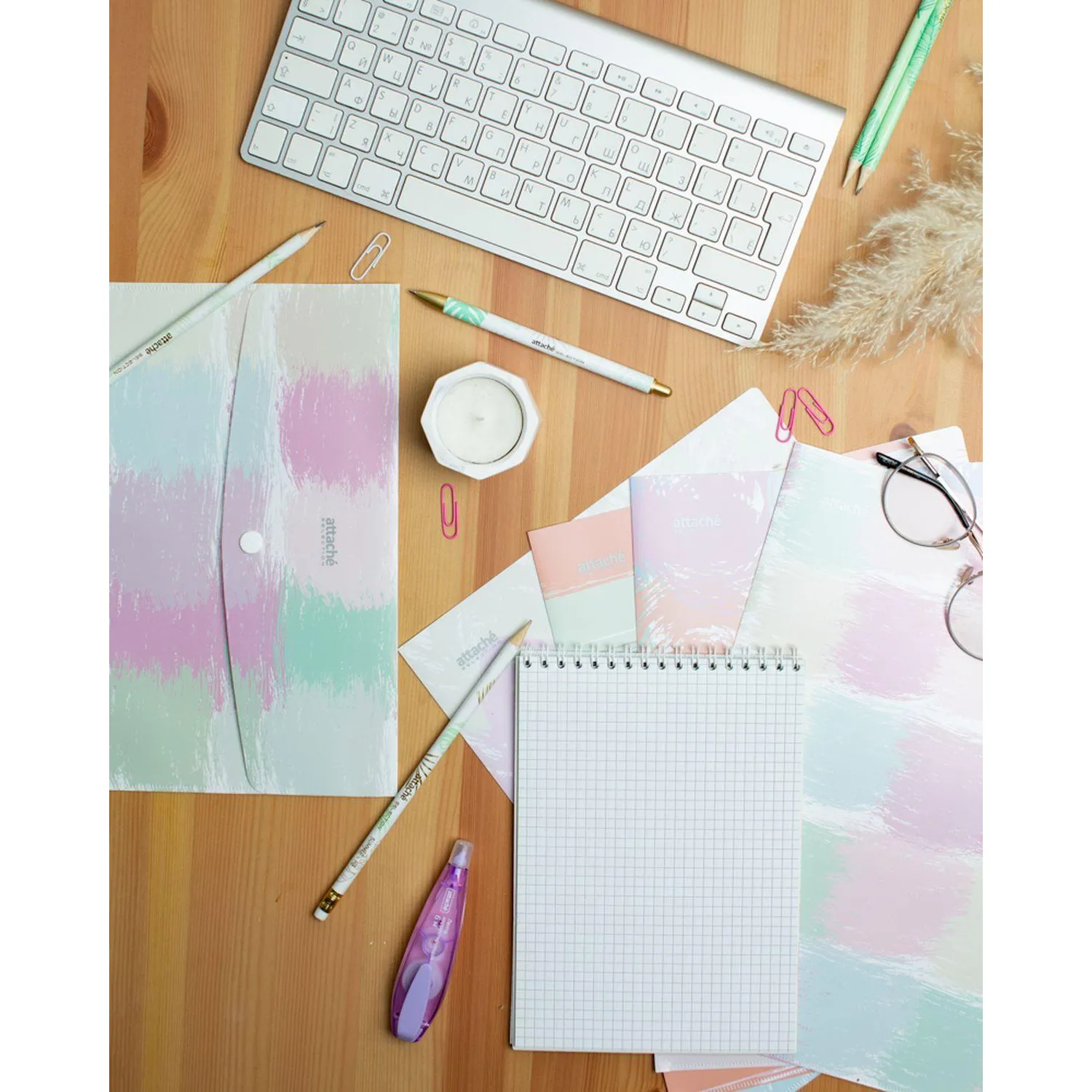 Бизнес-тетрадь А4,80л,кл,греб,обл.мат.лам. Attache Selection Pastel Полосы - фото 9