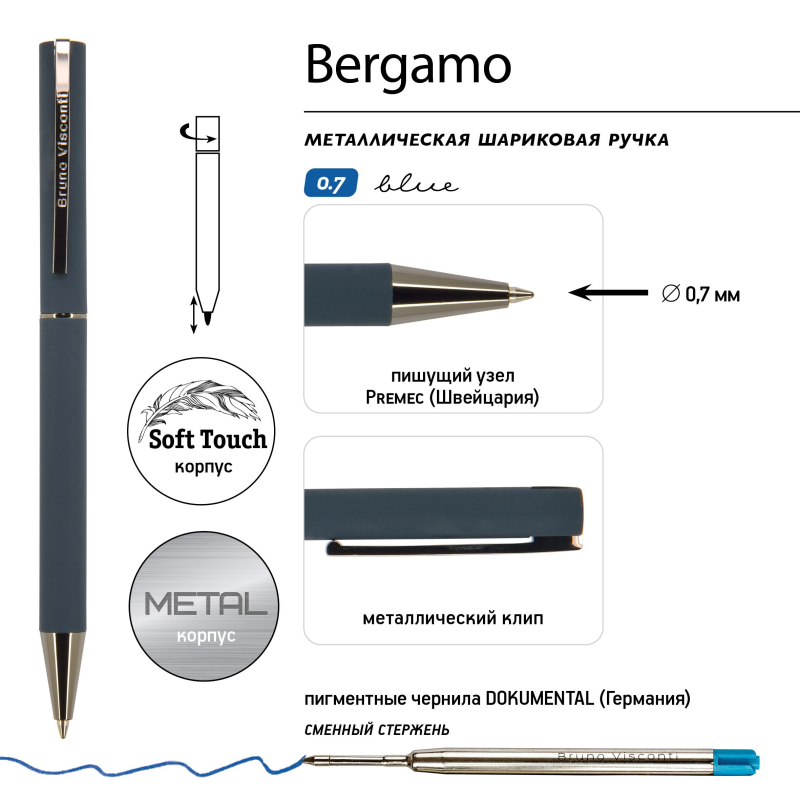 Ручка шариковая автоматическая в футляре Bergamo 1.0 мм корп син 20-0245/01 - фото 4