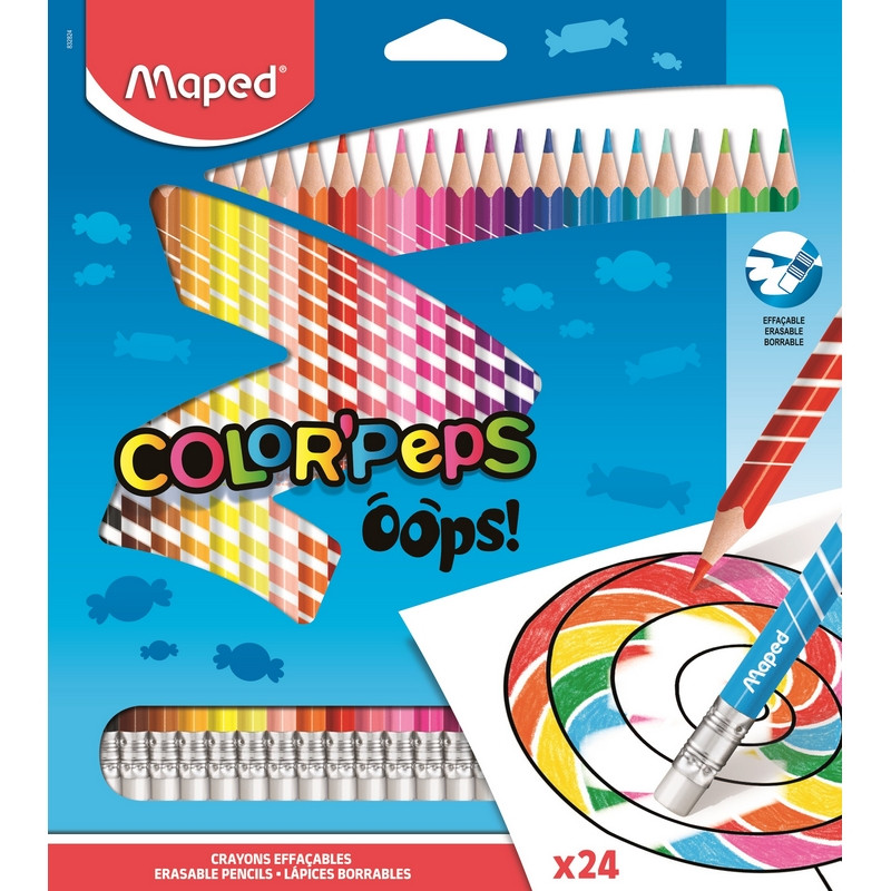 Карандаши цветные Maped COLOR&#039;PEPS OOPS пластик,c ластиком,24цв/наб,832824 - фото 2