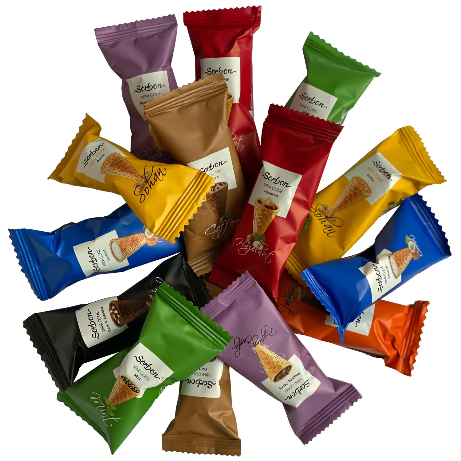 Конфеты Ассорти вафельных мини рожков Sorbon Радуга 1,5кг - фото 1