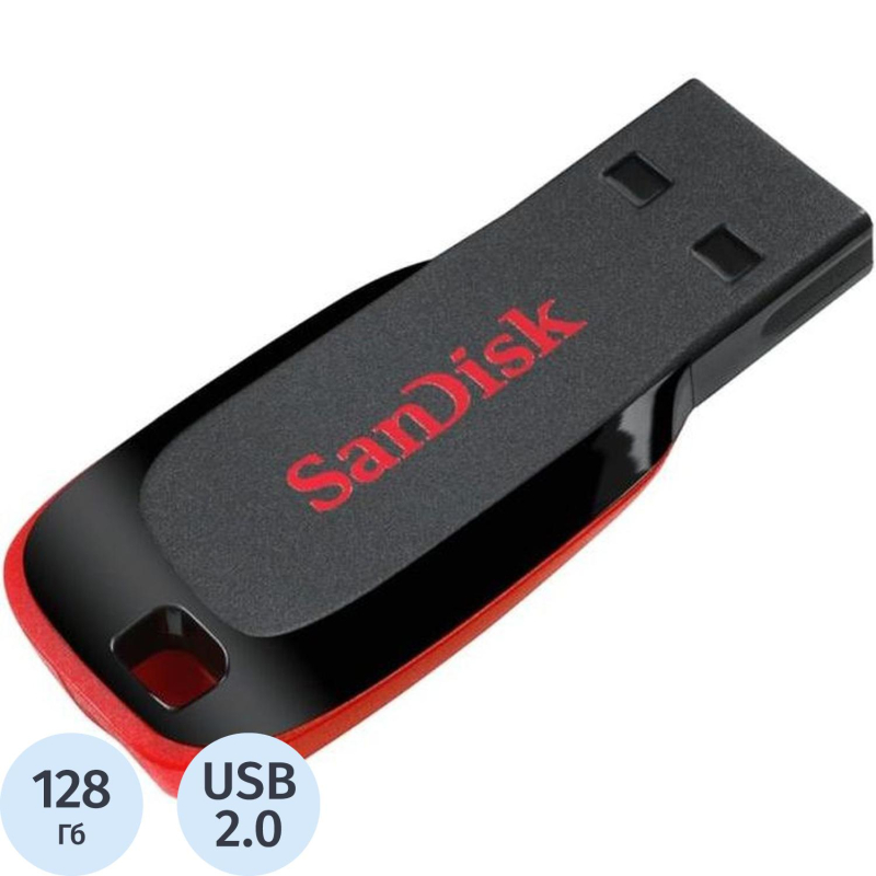 Флеш-память SanDisk Cruzer Blade, 128Gb, USB 2.0, ч/крас, SDCZ50-128G-B35 - фото 1
