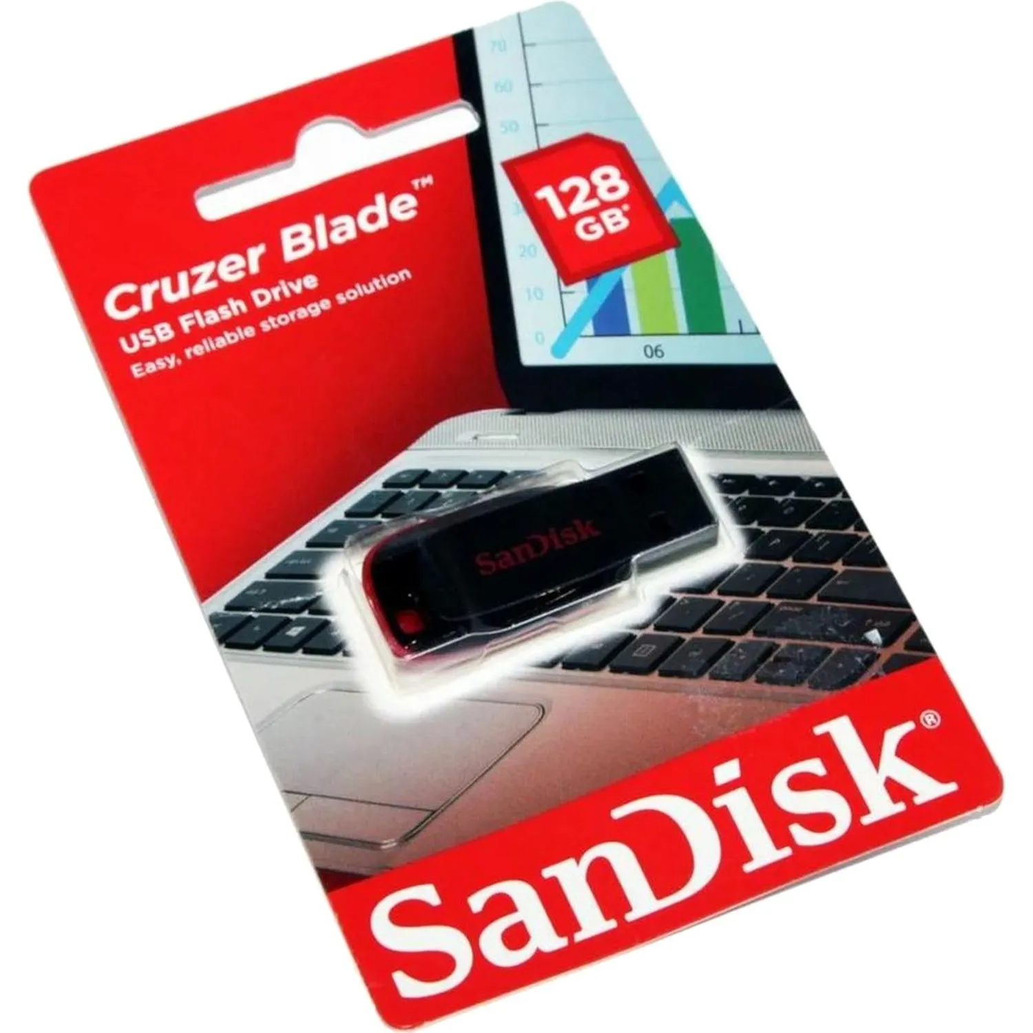 Флеш-память SanDisk Cruzer Blade, 128Gb, USB 2.0, ч/крас, SDCZ50-128G-B35 - фото 4