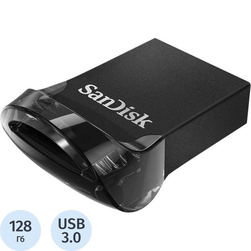 Флеш-память SanDisk Ultra Fit, 128Gb, USB 3.1 G1, чер, SDCZ430-128G-G46 - фото 1