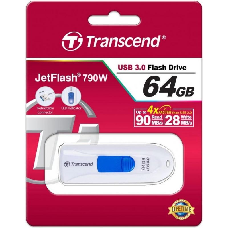 Флеш-память Transcend JetFlash 790, 64Gb, USB 3.1 G1, б/син, TS64GJF790W - фото 6