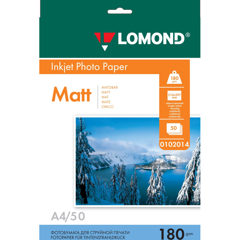 Фотобумага LOMOND односторонняя матовая 180г A4 50л 0102014 - фото 1