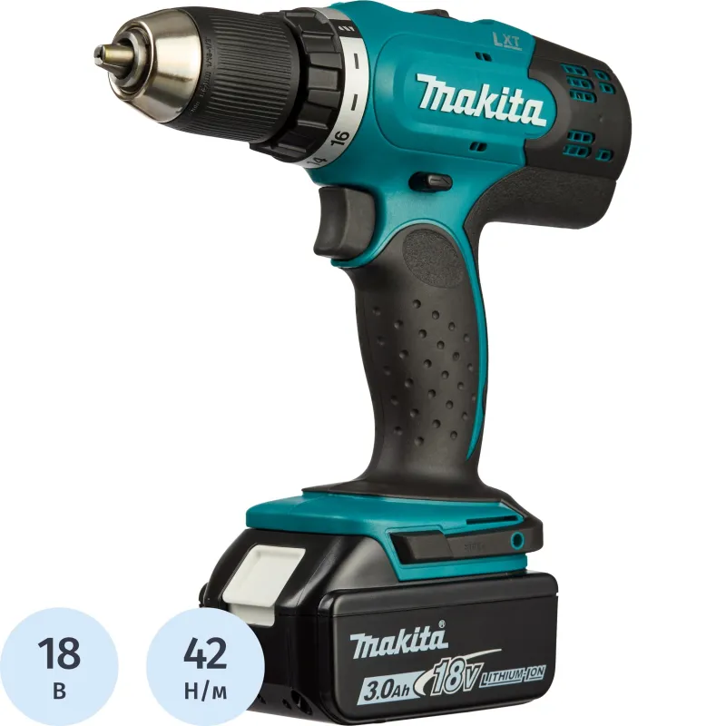 Дрель-шуруповерт аккум. MAKITA 18В, LXT, 42Нм, 2х3.0Ач (DDF453RFE) - фото 1