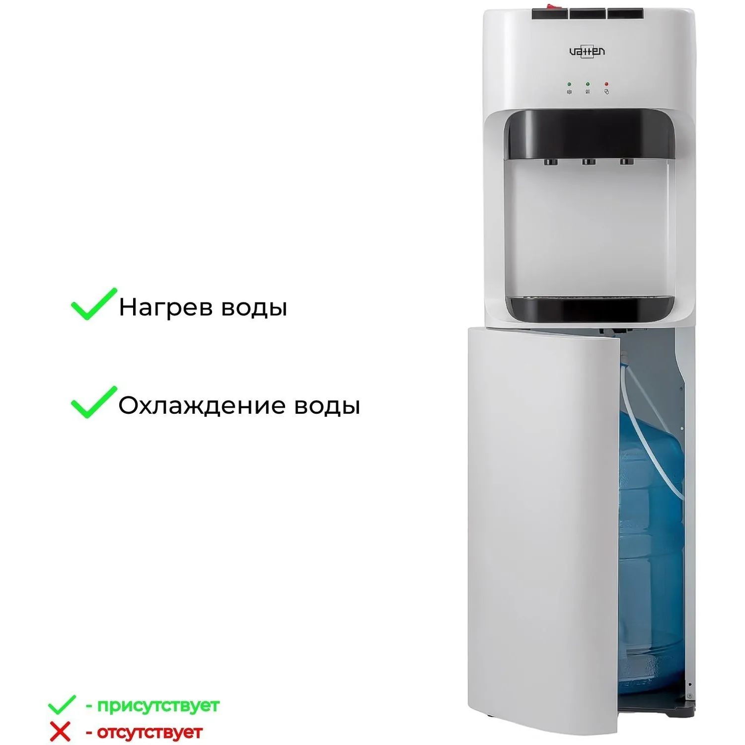 Кулер для воды  VATTEN L45WK, нижняя загрузка, компрессорный, белый - фото 3