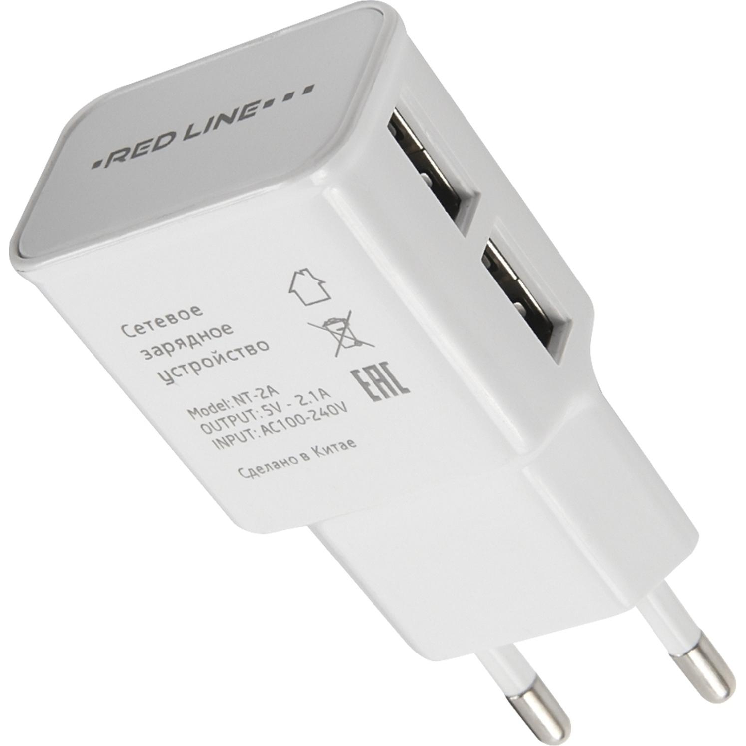 Зарядное устройство сетевое, 2 USB, 2.1А, Red Line NT-2A, бел, УТ000009405 - фото 3
