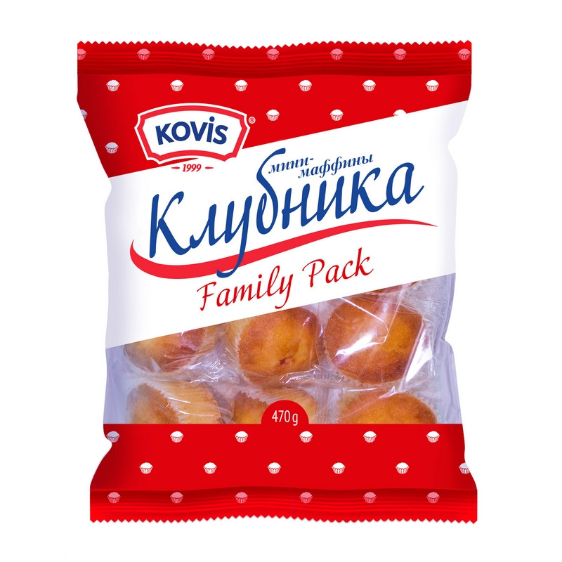 Кекс Мини-маффины Kovis с фруктово-ягодной нач. клубника, 470г - фото 1