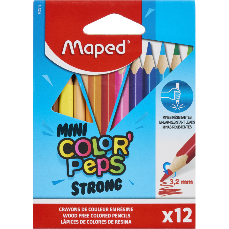 Карандаши цветные Maped COLOR&#039;PEPS STRONG MINI 3хгр,пластик,12цв/наб,862812 - фото 1