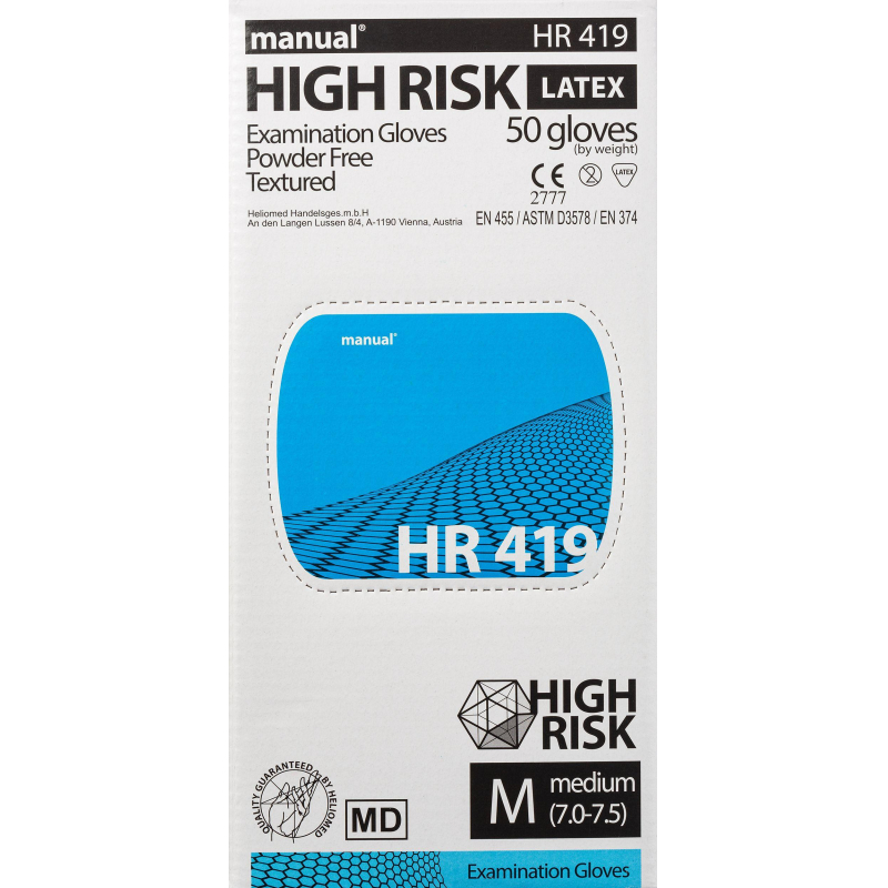 Перчатки мед.смотров. латекс,н/с,н/о, MANUAL HR419 High Risk  M 25пар,ПС - фото 7