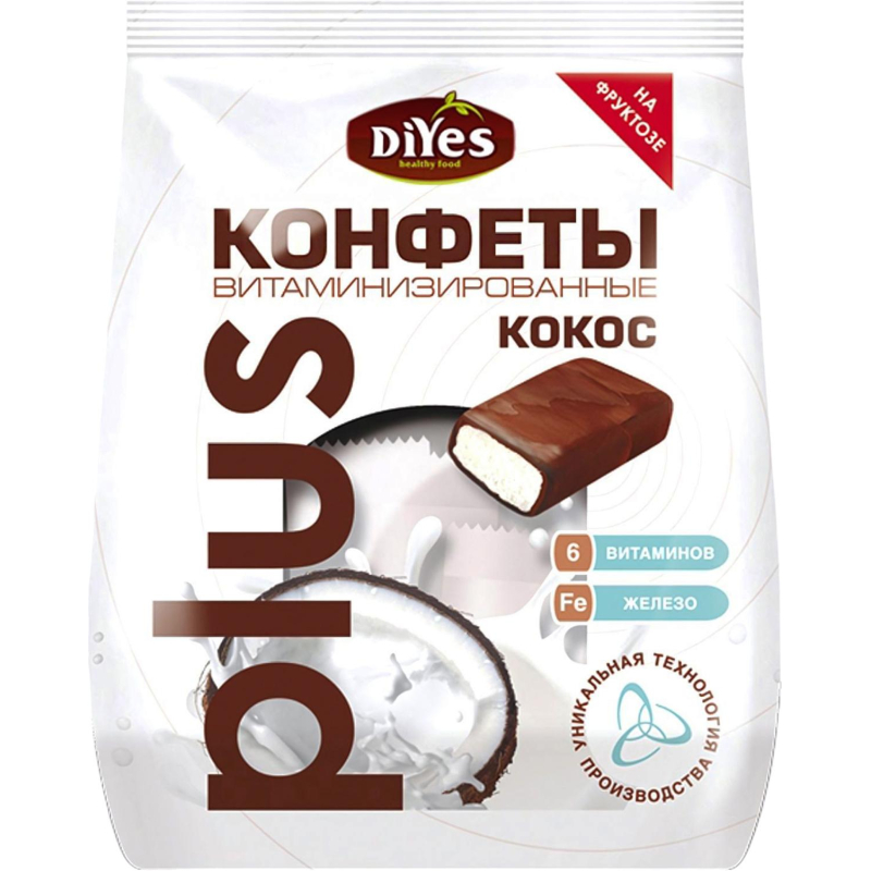 Конфеты DiYes Кокосовые витаминизированные на фруктозе, 200г - фото 1