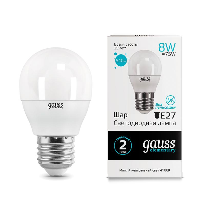 Лампа светодиодная Gauss LED Elementary Шар 8Вт E27 540Лм 4100K (53228) - фото 2