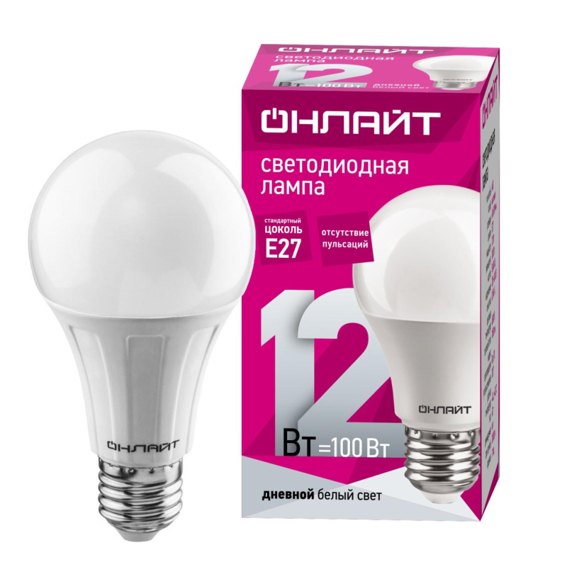 Лампа светодиодная ОНЛАЙТ OLL-A60-12-230-6.5K-E27 12Вт Е27 6500К 61141 - фото 2