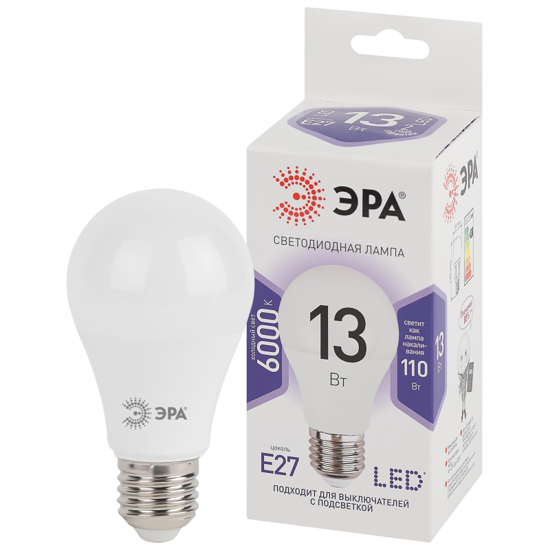 Лампа светодиодная ЭРА LED A60-13W-860-E27 13Вт Е27 6000К Б0031395 - фото 2