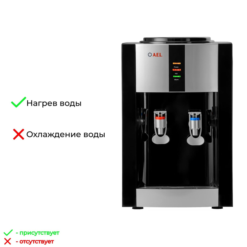 Кулер для воды AEL TK-47 black/silver настольный ,  нагрев/ без охлаждения - фото 6