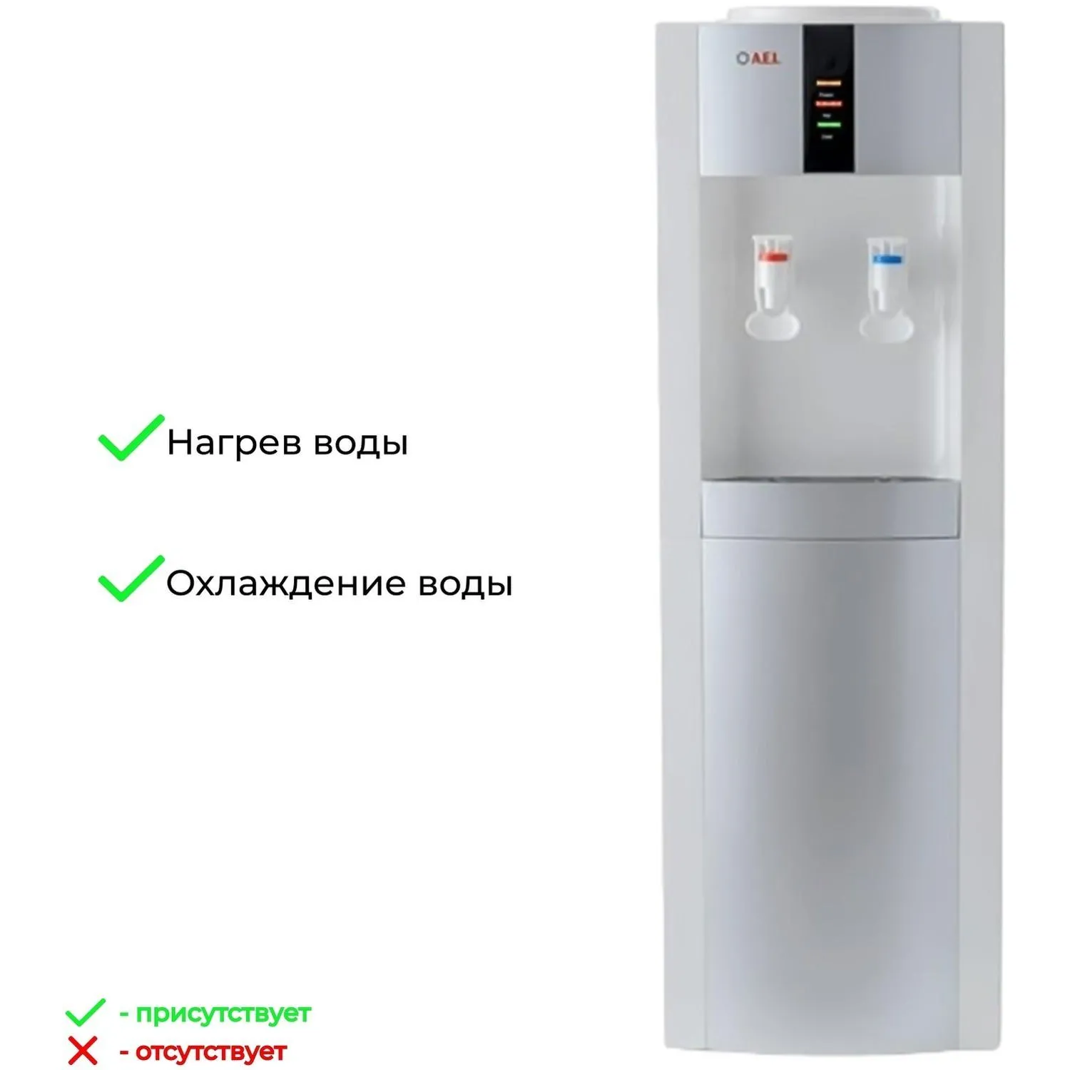 Кулер для воды AEL LD-47c white/silver  напол,  охл. электронное, шкафчик - фото 3