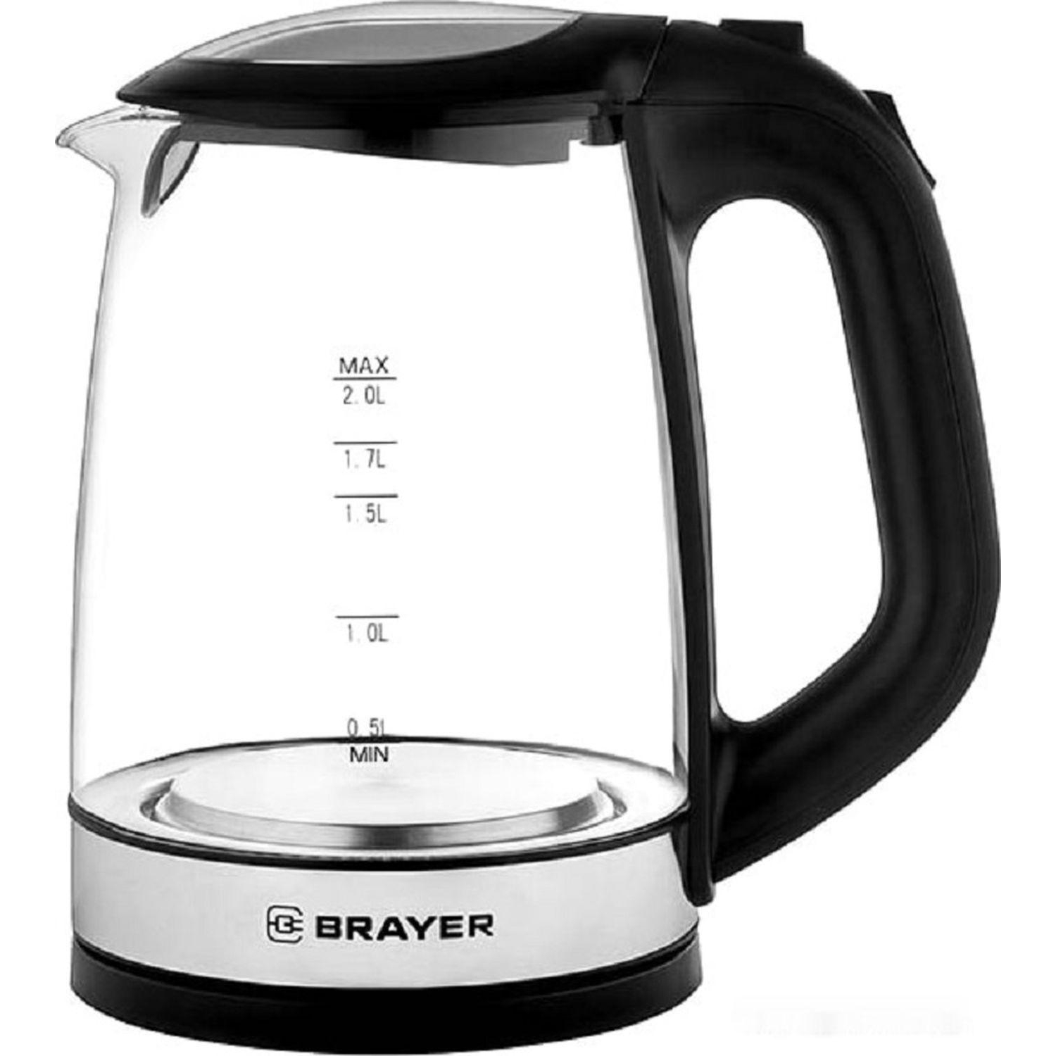 Чайник электрический BRAYER BR1040BK, 2220Вт,  2 л, стекл., черный - фото 5