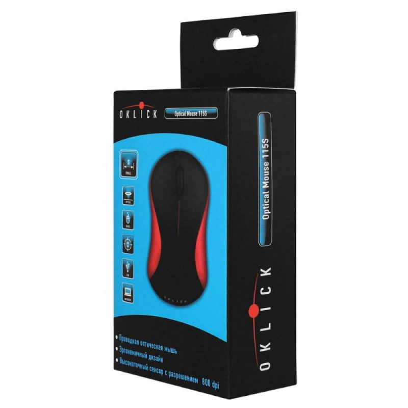 Мышь компьютерная Oklick 115S ч/кр оптичес (1200dpi) USB для ноутбука 2but - фото 5