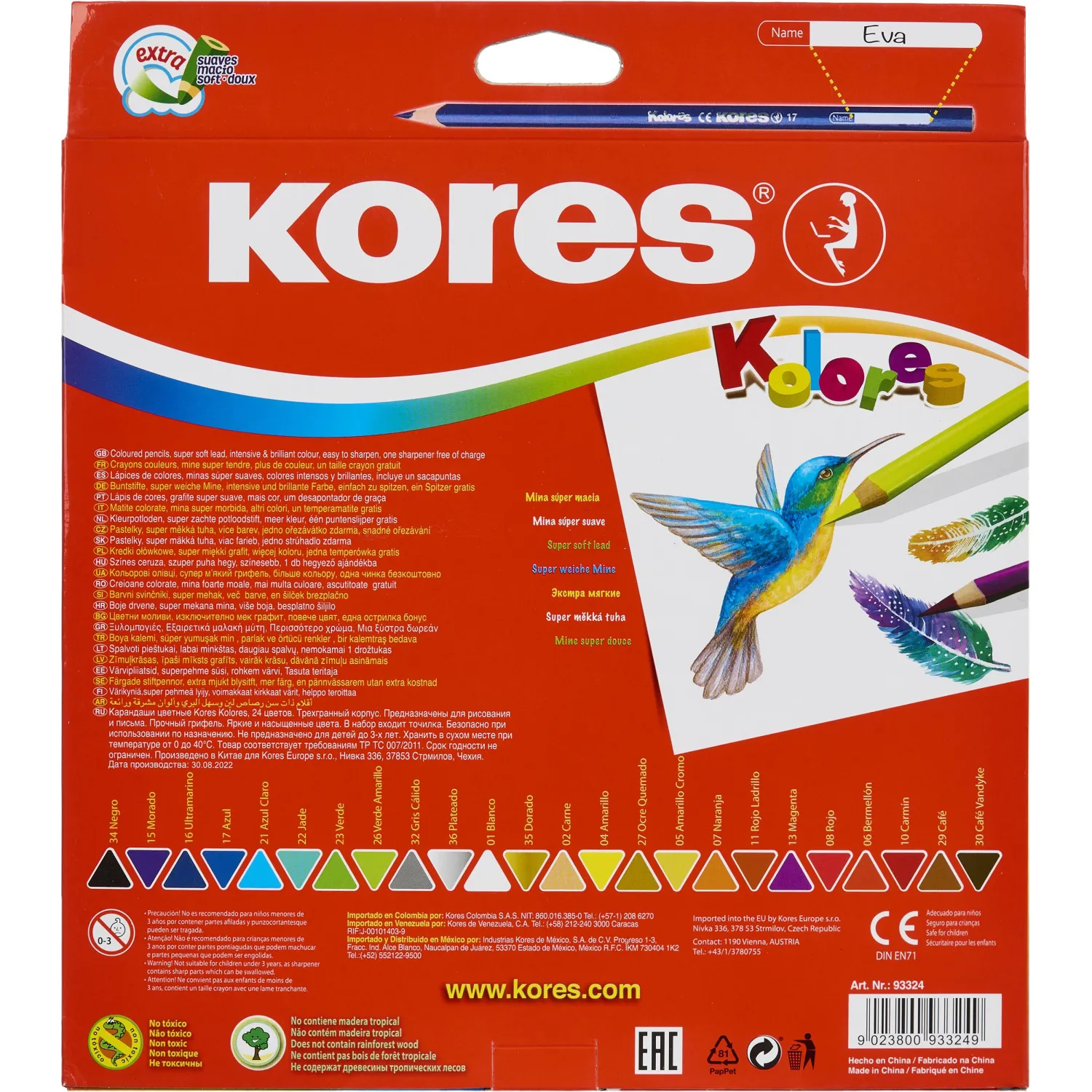 Карандаши цветные 24цв 3-гран,точилка Kores 93324.01 - фото 6