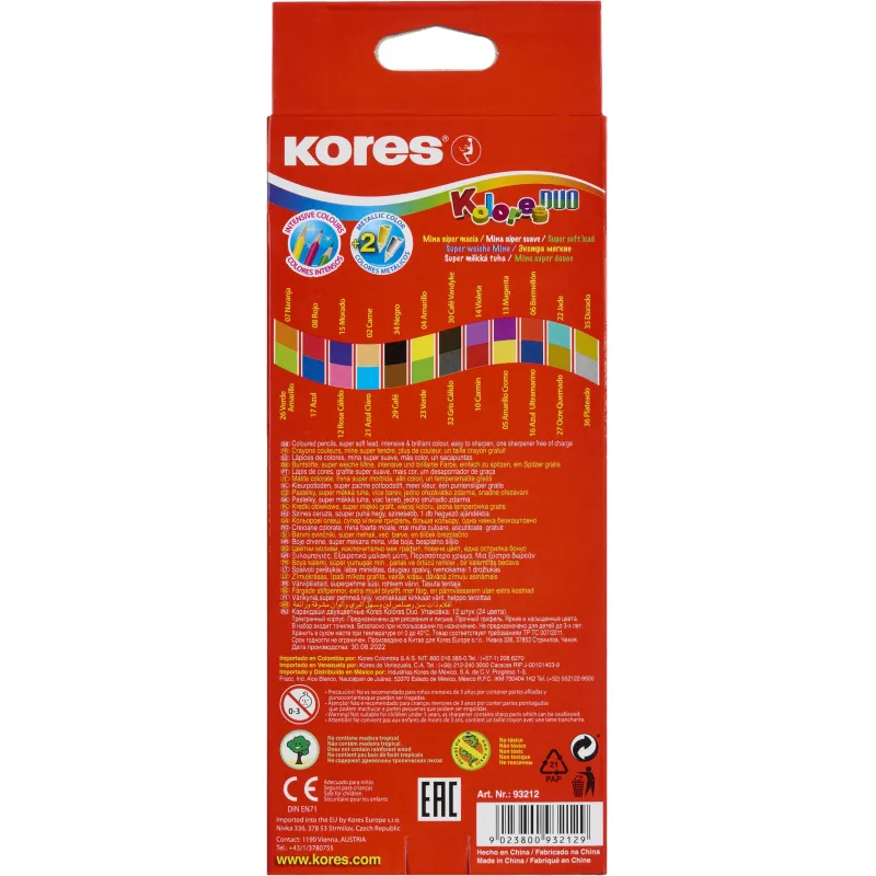 Карандаши цветные 24цв 12шт 3-гран,двустор с точилкой Kores 93212. - фото 5